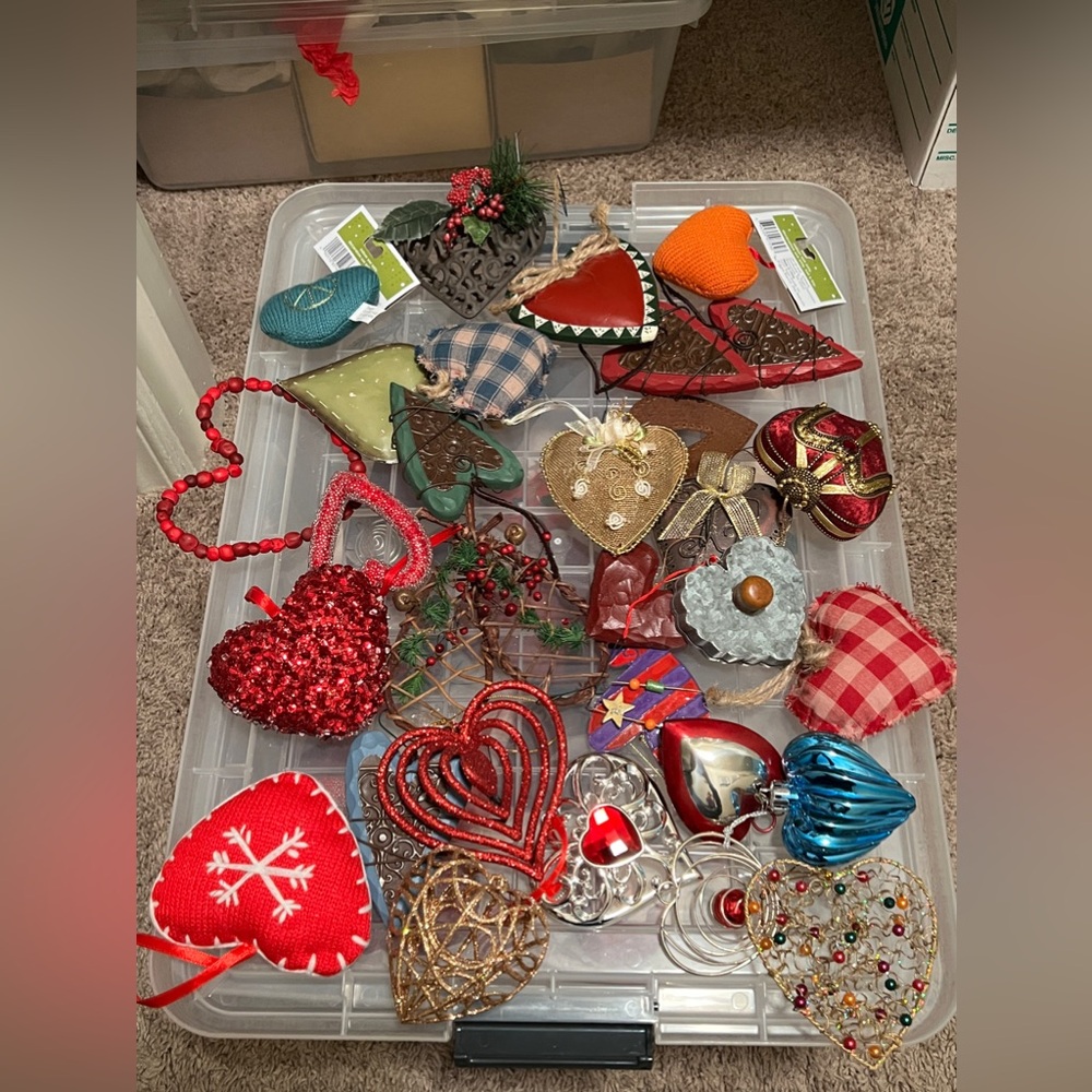 Large Lot of Heart Christmas Ornaments